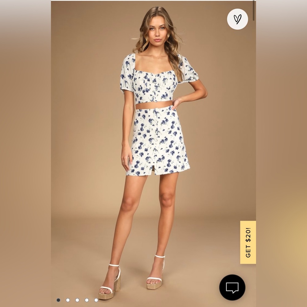 Breathtaking Blooms White Floral Print Two-Piece Mini Dress - size Large